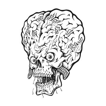 Monster zombie head skull brain black and white vector illustrations for  your work logo, merchandise t-shirt, stickers and label designs, poster,  gree Stock Vector Image & Art - Alamy