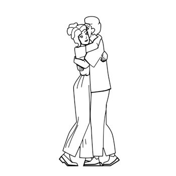 Premium Vector  Couple in love embracing and kiss together black line  pencil drawing vector. young man and woman love embrace and kissing.  characters boyfriend and girlfriend romantic relationship illustration