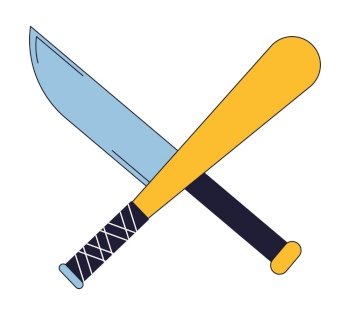 Baseball bat with spikes. Weapon of marauder and bandit. Stick