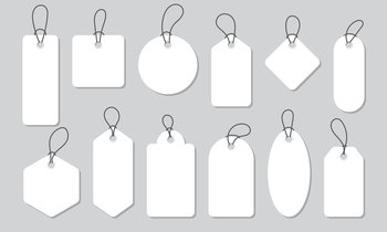 Mockup and template for paper price tag. Set of blank white tags
