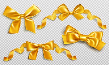 Gold bow. Gift present golden shiny ribbon. Vector (1822361)