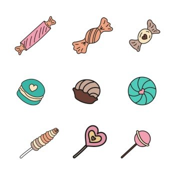 Candies chocolate and sweet food stickers Vector Image