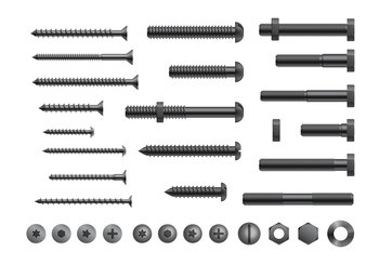 Realistic 3d vector screws, nuts, bolts, rivets and nails for