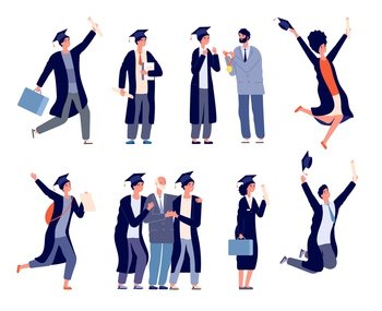 Woman graduate college. Happy graduate student with diploma, wearing a robe  and a square academic cap. Flat vector illustration on white background.  18969936 Vector Art at Vecteezy