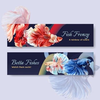 Banner template with Siames fighting fish concept design for advertise and marketing watercolor vector illustration