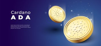 3D Cardano ADA crypto currency  on mobile background Banner vector illustration