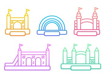 Bouncy castle gradient outline icons Jumping inflatable houses on kids playground Set of vector logos EPS 10 Bouncy castle gradient outline icons