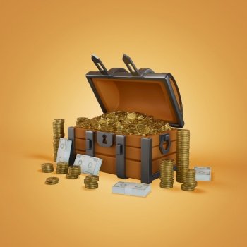 Medium crypto coin treasure box 3D  Render  illustration