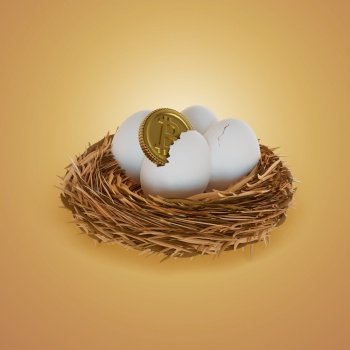 Crypto Coins Cracked From Chicken Eggs In A Bird rsquo;s Nest 3D  Render  illustration