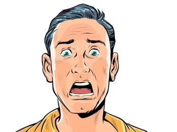 A frightened man, fear and terror. face close-up. Comic cartoon pop art  retro vector illustration, Stock Vector, Vector And Low Budget Royalty  Free Image. Pic. ESY-057629574