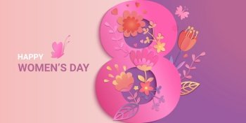 8 March, Happy Women`s Day Special Offer Banner with Hand Drawn