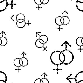 Female sex symbol icon seamless pattern background. Business concept vector  illustration. Women gender symbol pattern. Stock Vector