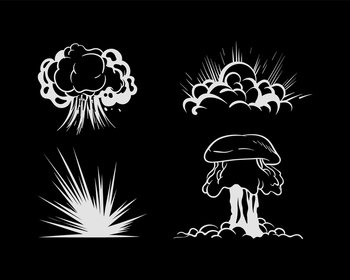 Explosion animation kit. Cartoon bomb detonation comic effect with