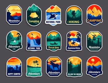 Set vintage outdoor summer camp logo patches Vector Image
