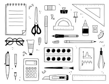 Vector doodle pen. Single isolated object. Stationery icon set. Good for  student, school, business concept 28137812 Vector Art at Vecteezy