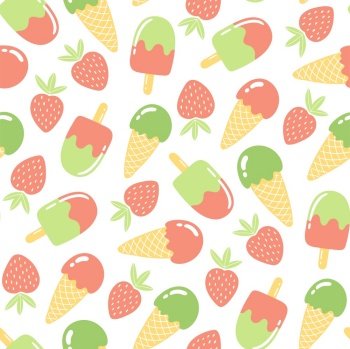 Seamless pattern with cute girls and strawberries Vector Image