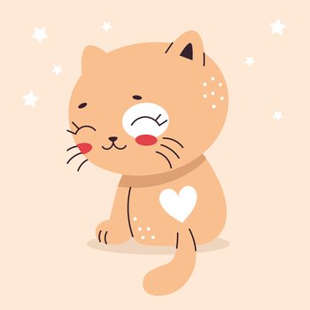 Cute cat in flat style. Simple cartoon cat icon - Stock Illustration  [45781792] - PIXTA