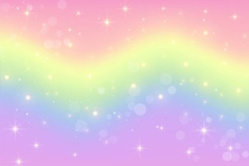 Image Details IST_19508_00002 - Vector illustration of galaxy fantasy  background and pastel  unicorn in pastel sky with rainbow. Pastel  clouds and sky with bokeh . Cute bright candy background .