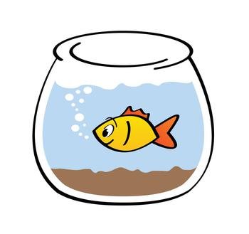 Image Details IST_30674_01706 - cartoon, comic fish bowl or aquarium.  Goldfish in a bowl. Fishbones or fishbone sign. Swims underwater. Vector  swimming in the sea, ocean icon or pictogram.