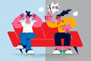 Blindfolded couple standing back to back ignoring after breakup or  separation. Man and woman in blindfolds avoid communication. Relationship  problem. Vector illustration. 20903285 Vector Art at Vecteezy