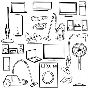 Hand drawn household appliances for home sketch Vector Image