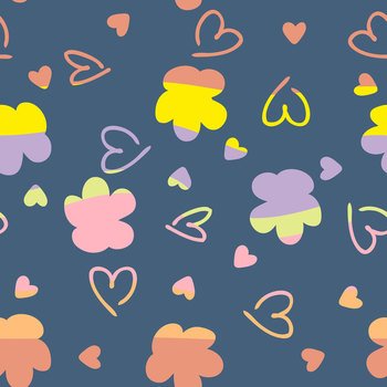 Romantic valentine seamless pattern with hearts. Groovy hippie