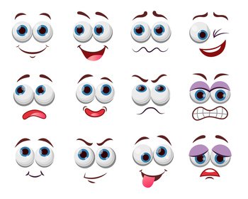 Image Details IST_21327_01517 - Cartoon face expressions. Happy surprised  faces, doodle characters mouth and eyes. Face doodle or shy, love and kiss  kawaii manga emotion. Emoticon comic avatar vector illustration set. Cartoon