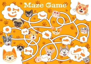 cartoon maze game with dog and bone, Stock vector