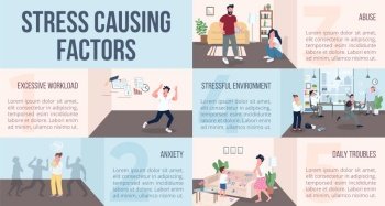 Stress causing factors flat color vector informational infographic template Panic poster  booklet  PPT page concept design with cartoon characters A