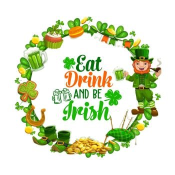 Happy Saint Patrick day, Celtic holiday celebration shamrock clover leaf  posters. Vector Eat, Drink and be Irish quote, leprechaun gold coins  cauldron Stock Vector Image & Art - Alamy