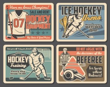Ice hockey players, referee vector characters set