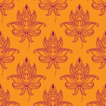 Orange indian stylized paisley floral seamless Vector Image