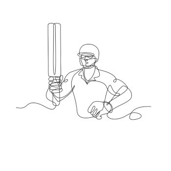 Continuous line drawing. Illustration shows a baseball player
