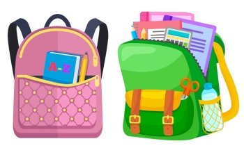 Colored school backpack. Education, schoolbag luggage, rucksack