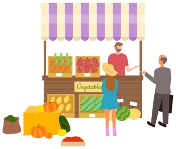 Image Details ING_38192_34390 - Market Cartoon Concept . Market cartoon  concept with farmer selling vegetables and fruit vector illustration