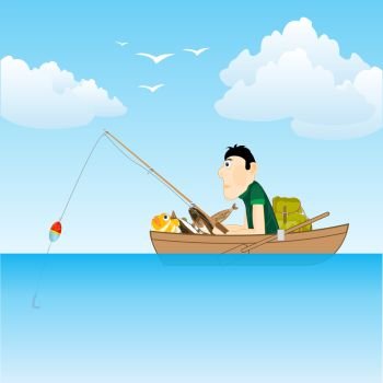 man fishing in boat cartoon