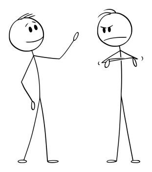 Cartoon stick man drawing illustration of two men, one of them is crazy or  mad and sticking out his tongue Stock Vector Image & Art - Alamy