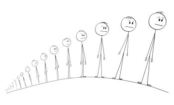 Image Details ISS_17050_01360 - Cartoon of Line of People Waiting in Queue.  Cartoon stick man drawing conceptual illustration of group of people waiting  in line or queue. Concept of stress and powerlessness.