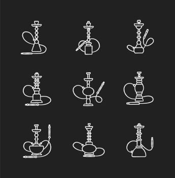 Image Details IST_37204_10306 - Vector set of big blue, violet nargiles for tobacco  smoking made of metal with long hookah hoses isolated on white background.  Set of hookahs