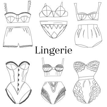 Image Details IST_21873_00740 - Set of female bras icons in line art style.  Types of woman bras. Cute lingerie collection. Vector illustration.. Set of female  bras icons in line art style.