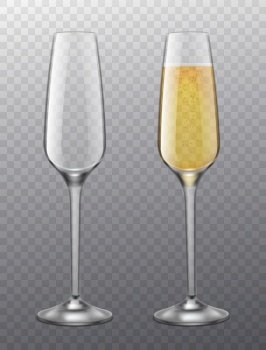 Transparent Realistic Two Glasses Of Champagne With Ribbons And