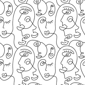 One line drawing abstract faces seamless pattern. Modern aesthetic print,  minimalism, contour line art. Continuous with people faces. Vector  illustrat Stock Vector Image & Art - Alamy