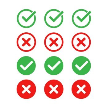Check Mark And Cross Icons Green Check Mark And Red Cross Tick And Cross  Signs Approved And Rejected Symbol Vector Illustration Stock Illustration -  Download Image Now - iStock