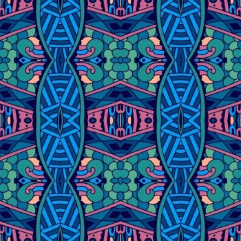 Magenta Turquoise Tribal or Native Seamless Pattern on Black