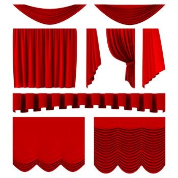 Premium Vector  Collection of realistic red curtains theater fabric silk  decoration for movie cinema or opera hall curtains and draperies interior  decoration object isolated on white for theater stage