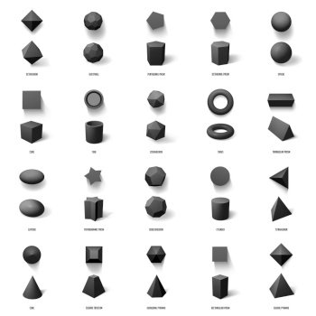 Basic 3d shapes top view. Realistic pyramid shape, geometric