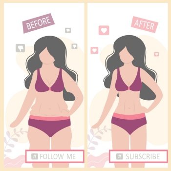 Womans body before and after weight loss Vector Image