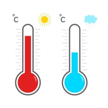 Celsius meteorology thermometers measuring heat and cold, vector