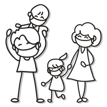 Image Details ISS_17050_01379 - Cartoon of Happy Family. Cartoon stick man  drawing illustration of happy family of father, mother, son and daughter.