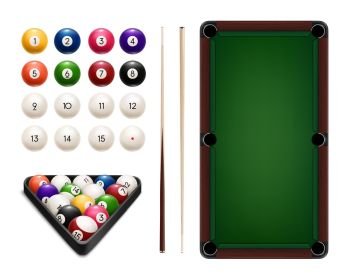 Billiard balls and cue ball with cue sticks crossed on green background  Stock Vector by ©jo@raintreestudio.com 193563118